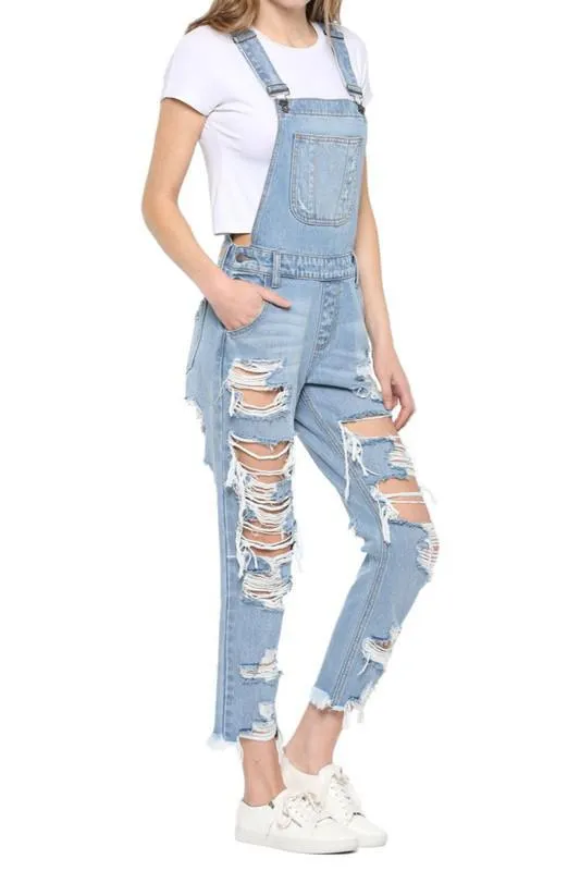 Distressed Denim Overalls